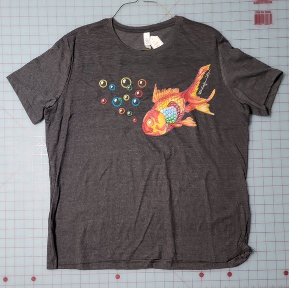 Embroidered Lady's Crew-Neck Graphic Tee "Fish" by rk3handcrafted - Picture 1 of 1